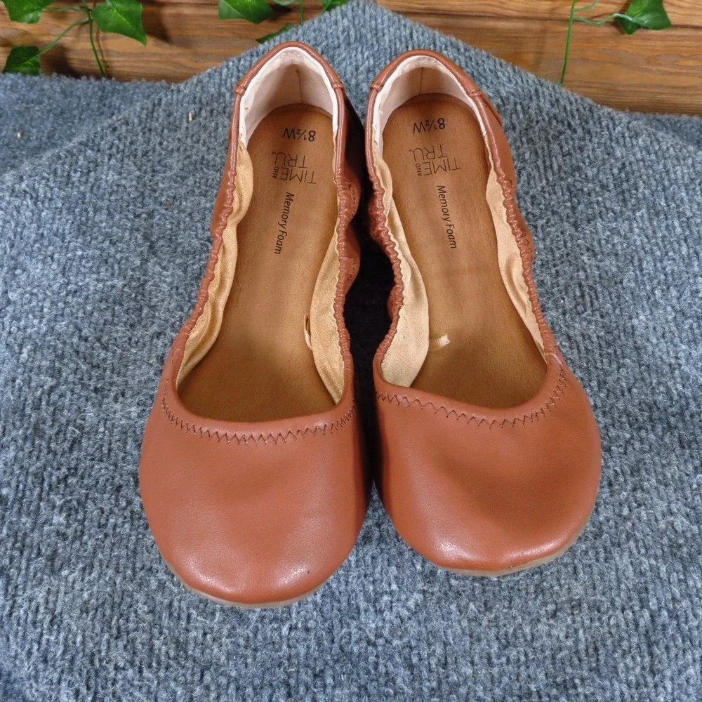 Time and Tru Memory Foam Women Ballet‎ Flat 8.5 Wide Daily Wear Cognac Brown